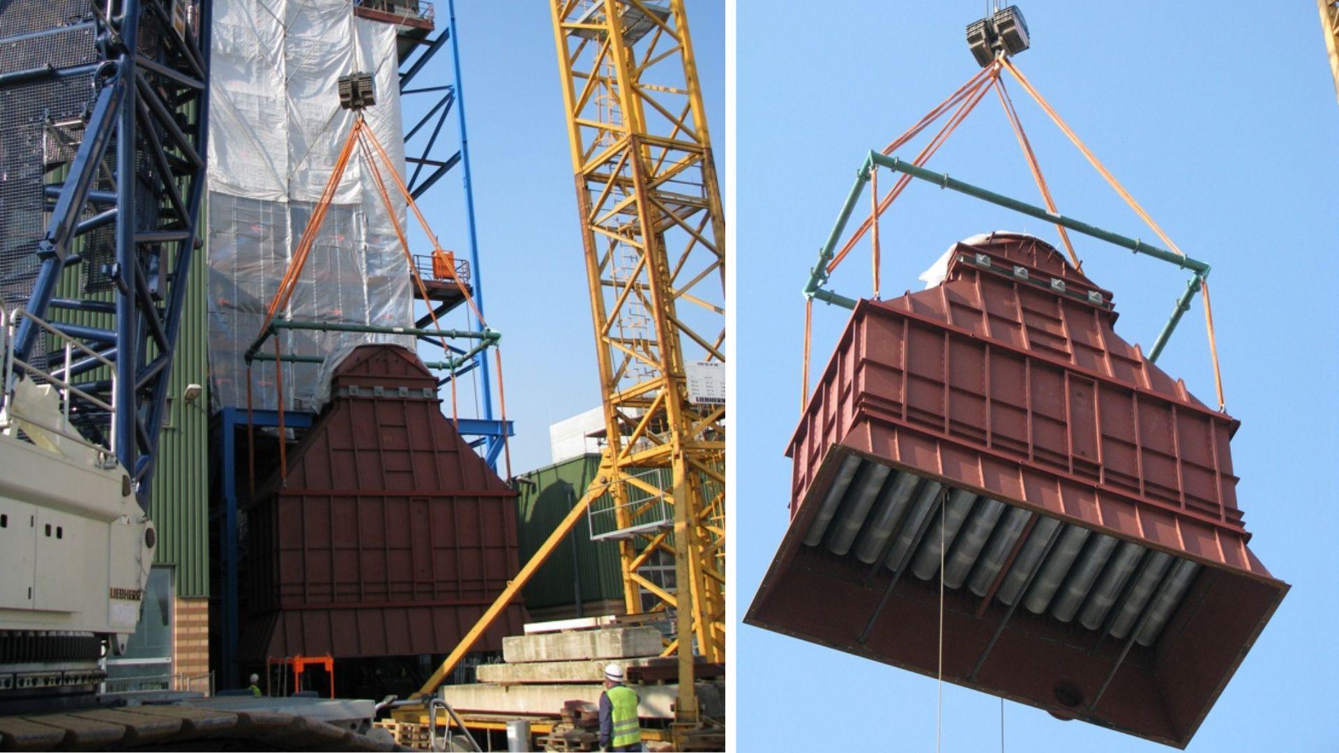 Opbouw van de toren voor de afvalwarmteketel